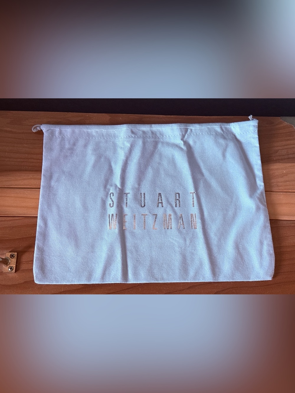 Stuart Weitzman Gray Drawstring Dust Bag Silver Logo 14” × 10”